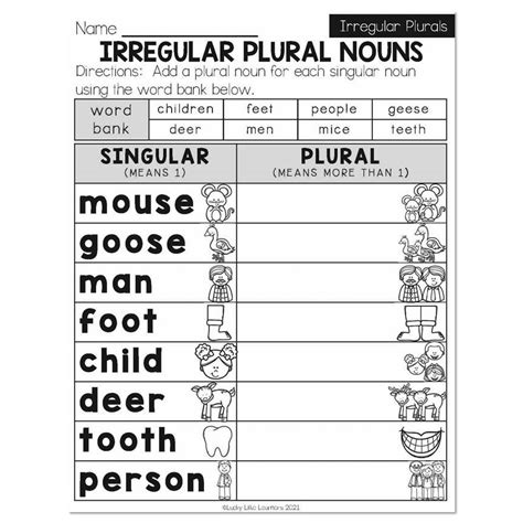 irregular plural nouns worksheet 1st grade